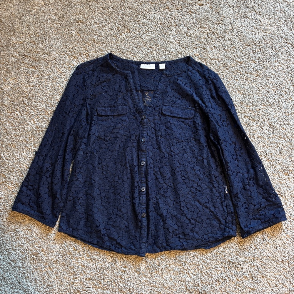 NY & Co Size S Navy Lace Blouse